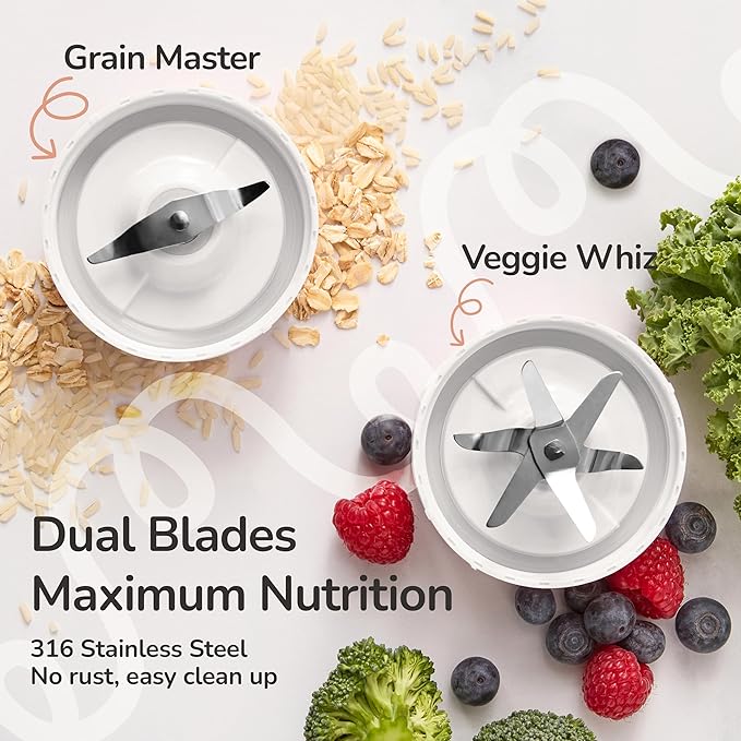 Bubble Blender, Baby Food Maker & Puree Blender with 2 Borosilicate Glass Cups, Compact Baby Bullet for Smoothies, Hands-Free One-Touch, 200W Motor, Cream