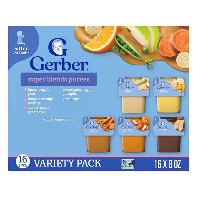 Gerber Stage 2 Baby Food, Super Blends Puree Tubs, No Added Colors or Flavors, Baby Puree, Variety 32-Pack