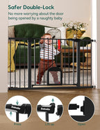 Babelio 36.5-57" Extra Wide Baby Gate with Cat Door,Auto Close&Two Way Swing,Pressure Mounted Dog Gates for Stairs,Doorways,Includes 4 Wall Cups and 3 Extension Pieces,Black