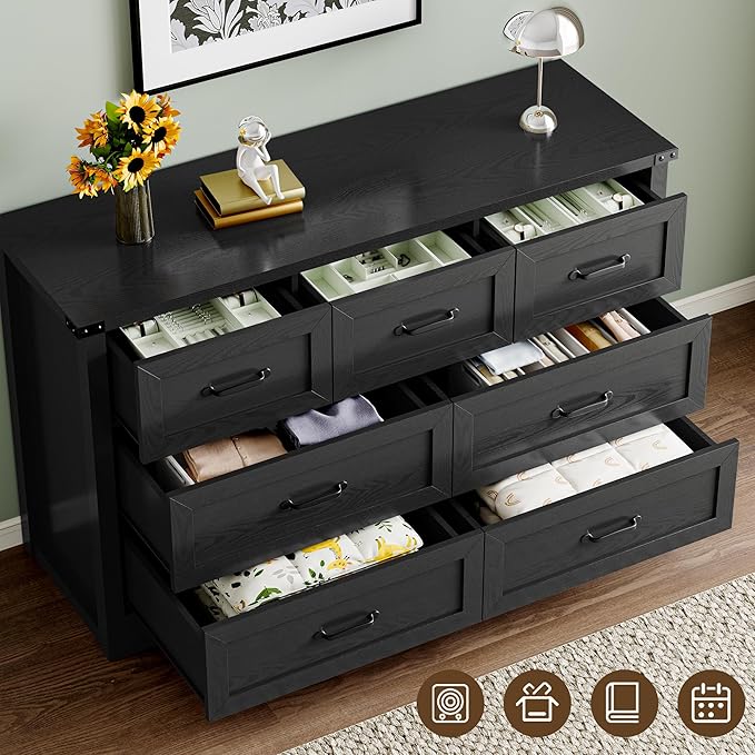 7-Drawer Dresser for Bedroom, Modern Wooden Chest of Drawers with Metal Handles, Anti-Tipping Design, Sturdy and Stable Storage Organizer for Living Room, Entryway, Home Office