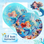 Floor Puzzles for Kids Ages 3-5, 70 Pieces Mermaid Jigsaw Puzzle for Toddler Girls Ages 3 4 5 6 7 8 Year Old, Large Round Underwater Princess Puzzle Educational Learning Toys Birthday Gift