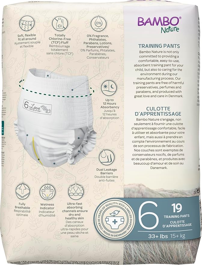 Bambo Nature Hypoallergenic Training Pants, Premium Eco-Labeled Training Pants, Totally Chlorine-Free, Skin Friendly - Size 6 (190 Count)