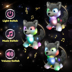 Hopearl LED Musical Stuffed Husky Lighting Up Singing Plush Dog Adjustable Volume Lullaby Animated Soothe Birthday Gifts for Kids Boys Girls, Gray, 12''