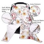 Floral Baby Car Seat Canopy Soft Plush Dotted Backing Baby Car Seat Cover Girls, Infant Carseat Canopy, Stretchy Multi- use Nursing Cover for Stroller/High Chair/Shopping Cart/Car Seat Canopies