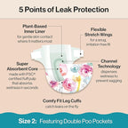 The Honest Company Clean Conscious Diapers for Delicate Skin | Up to 100% Leakproof | Hypoallergenic, Fragrance Free | Girl Prints | Club Box, Size 2 (12-18 lbs), 72 Count (Prints May Vary)