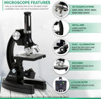 AMSCOPE-Kids 120X-1200X Black Metal Arm Starter Kids Student Microscope Kit with Fossil Dig Activity Kit and Insect Slides - M30-ABS-KT2-KVB2
