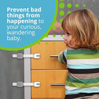 Adjustable & Reusable Child Safety Cabinet Locks & Latches, Baby Proofing Door Window, Cabinet, Toilet, & Refrigerator Lock, Child Safety Strap Locks with Adhesive Pads, Pack of 6, Silver - Wonderkid