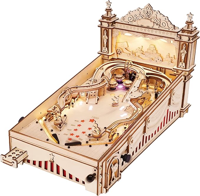 Rowood Wooden Puzzles 3D Pinball Machine Mechanical Model Wooden 3D Puzzles for Adults DIY Pinball Game Wooden Puzzle-Model Building Kits Christmas Birthday Gifts for Adult and 14+ Teens