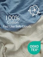 Momcozy Muslin Mini Crib Sheets Fitted - 38''x26'' Pack and Play Sheets for Pack N Play Mattress, 2 Pack Soft & Breathable Natural Cotton Non Slip Bed Cover for Boys, Girls, Grey Blue