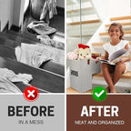 SAM AND MABEL Stair Baskets for Carpeted and Wooden Stairs – 16”L x 9.5”W x 16”H Foldable Staircase Basket with Handles, Stairway Storage Organizer for Home Office Decor (Grayish Beige)