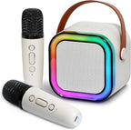Mini Karaoke Machine for Kids with 2 Wireless Microphones and Lights, Bluetooth Connect Phone to Sing, 4-12+ Year Old Girl Boy Birthday Gifts, Teen Girl Gifts Trendy Stuff (Beige)