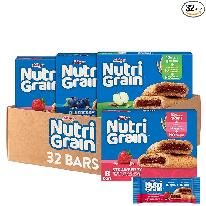 Nutri-Grain Soft Baked Breakfast Bars, Kids Snacks, Whole Grain, Variety Pack (4 Boxes, 32 Count)