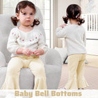 2 Pack Toddler Baby Girl Pants Flare Leggings Ribbed Knit Newborn Bell Bottoms Solid Ruffle Infant Pants for Girls