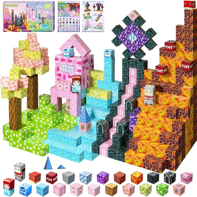 Magnetic Blocks - 150PCS Magnetic Building Blocks, STEM Constructions Magnet Blocks for Boys Girls Age 3 4 5 6 7 8 9 10, Sensory Stacking Toy Christmas Birthday Gifts for Kids
