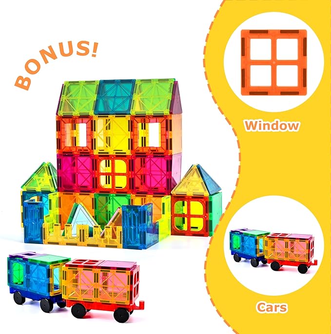cossy 120Pcs Magnetic Tiles Magnetic 3D Building Blocks Set Educational Construction Toys for 3+ Year Old Kids with Stronger Magnets, Educational Toys, Recreational, Conventional