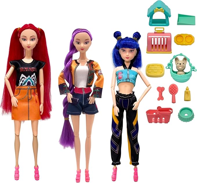2025 New11.5''Singer Fashion Doll with Accessories and Trendy Outfits Set,Articulated/Made to Move Girl Group Dolls, Idea for Enthusiast Fan (Doll & Pet Accessories Sets)