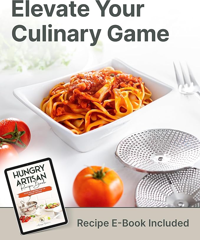 Ergonomic Food Mill Stainless Steel With 3 Grinding Discs - Rotary Food Mill for Tomato Sauce, Applesauce, Puree, Mashed Potatoes, Jams, Baby Food