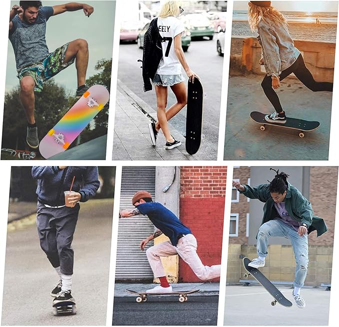Skateboard,31 x 8 Inch Complete Skateboard, 8-Layer Maple Wood Deck Double Kick Standard Skateboards for Kids, Teens, Adult, Beginner