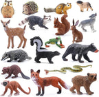SIENON 18Pcs Forest Animals Figures Toys, Miniature Baby Woodland with Owl Hedgehog Fox Squirrel Bear Monkey Deer Wolf Snake for Kids Educational Christmas Birthday Party Gift Cake Decorations