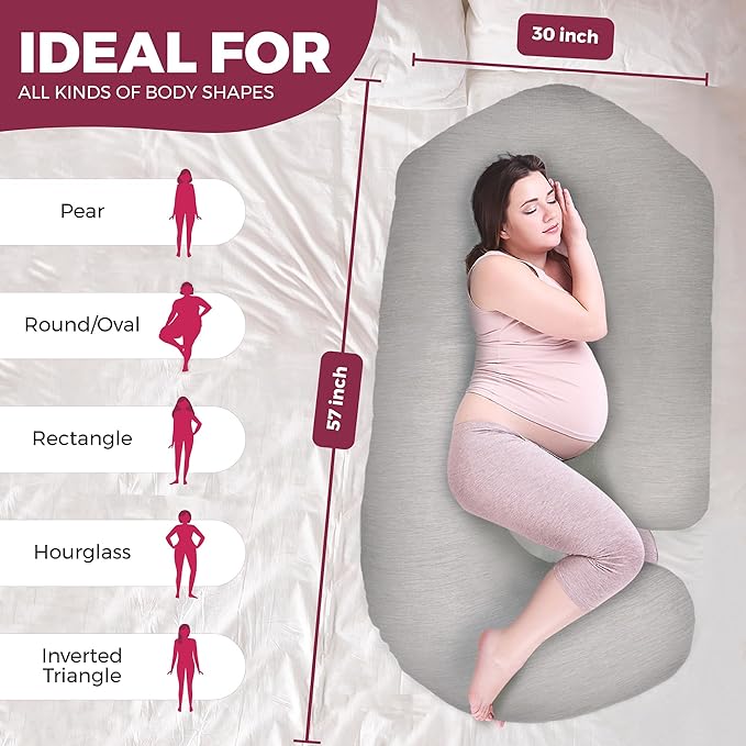 PILLANI Cooling Pregnancy Pillows for Sleeping – 57-Inch Maternity Pillow for Pregnant Women with Removable Washable Cover – Support for Back, Belly, Neck, Legs, & Hips – V C U Shaped Full Body Pillow