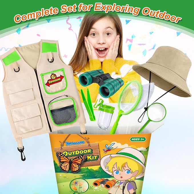 Kids Explorer Kit & Bug Catcher Kit, Kids Camping Gear for Kids, Outdoor Exploration Set with Vest & Hat, Ideal Outdoor Camping Adventure Toys for Ages 3 4 5 6 7 8 Boys Girls