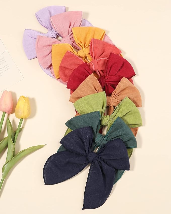 5.5 Inch 20PCS Baby Girls Fable Hair Bows Clips Cotton Linen Alligator Hair Clips Large Neutral Handmade Hair Accessories Bows for Girls Toddlers Kids by doboi