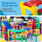 PicassoTiles 128pcs Magnetic Race Car Track Building Block Educational Toy Set Tiles Magnet Playset 3 LED Car STEM Learning Construction Kit Fine Motor Skill Training Brain Development for Kids Age3+