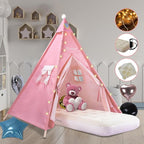 Teepee Tent for Kids with Inflatable Airbed, String Lights, Balloons, Pump, Washable Slumber Party Tent Indoor Outdoor for Girls Boys, Children Tipi Playhouse for Playtime and Sleepover