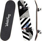 WhiteFang Skateboards for Beginners, Complete Skateboard 31 x 7.88, 7 Layer Canadian Maple Double Kick Concave Standard and Tricks Skateboards for Kids and Beginners
