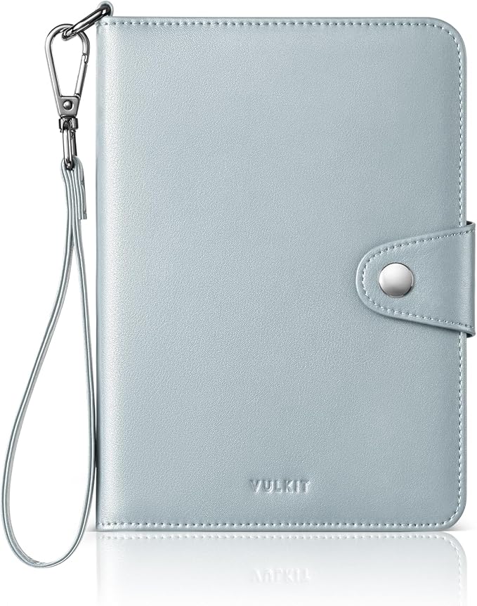 VULKIT Airtag Passport Holder for Travel, RFID Blocking Travel Wallet, Passport Cover for Family with Luggage Tag & Wrist Strap, Holds ID Card, 6+ Cards, Tickets, Cash, Coin, Blue, Family 4 persons