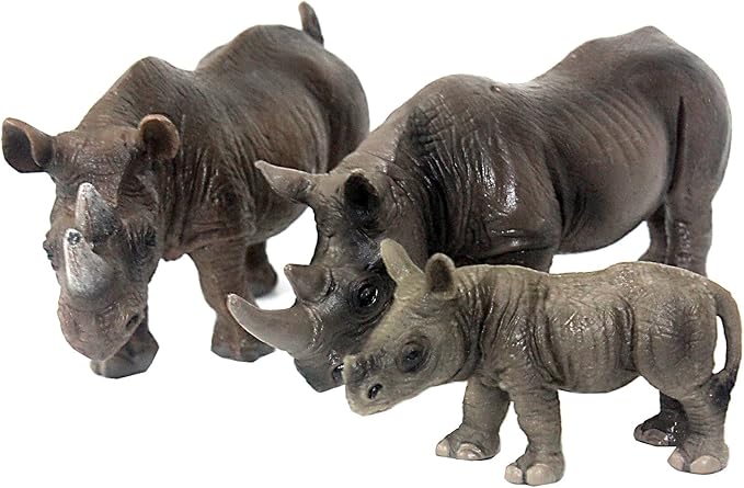 FUNSHOWCASE African Jungle Animals Toy Rhinoceros Figure Realistic Miniature 3-Piece #1698-1700