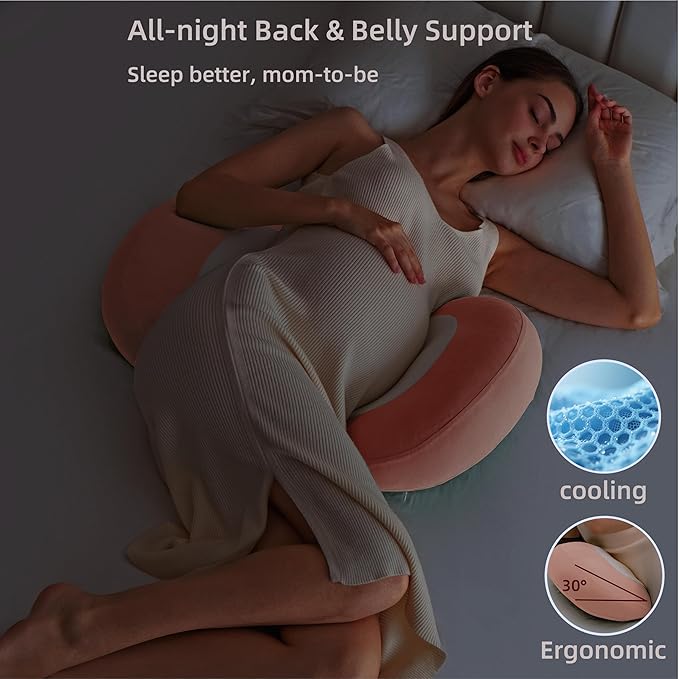 WYXunPlanet Pregnancy Pillow for Maternity Support - C-Shaped Belly & Back Pain Relief, Removable Washable Cover, Cooling Comfortable Wedge Pillow for Side Sleepers, Pregnancy Must Haves （Pink）