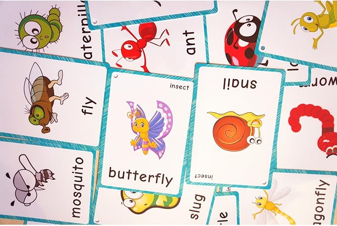 SANTSUN 14 Insects and Bugs Flashcards for Kindergarten Classroom Decoration Background Wall Stickers Teach Flash Card & Daycare Decorations Learning Cards