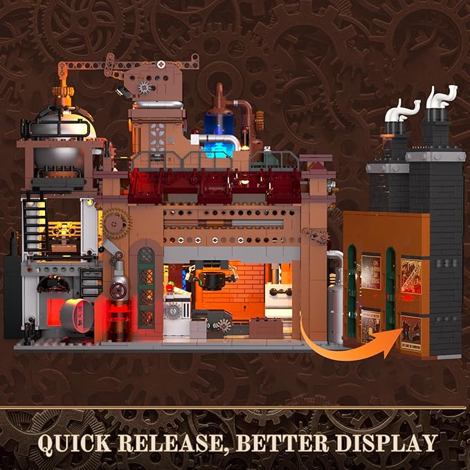 Steampunk Ore Factory Lighting Building-Bricks Set, 3138 Pcs Interactive Mechanical Factory Collection Display Set for Adults and Steampunk Lovers