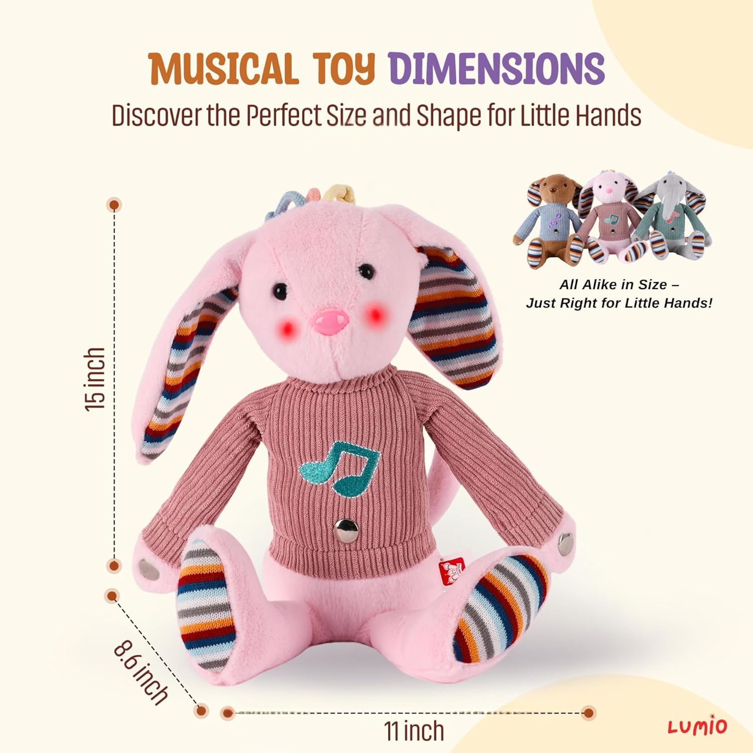 Lumio Musical Stuffed Animal Plush Toy with Lights & Sounds - Cute Interactive Toy for Newborns, and 3 6 12 to 48 Months (Puppy)