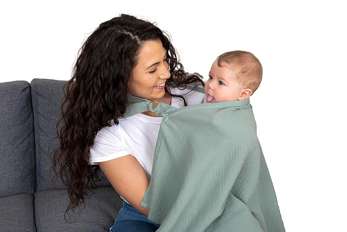Superior Design Evergrwn Multi-use Privacy Nursing Cover Up for Breastfeeding, 100% Cotton Breathable Nursing Cover with Arch Neckline, Muslin Breastfeeding Cover, Baby Essentials (Sage Green)