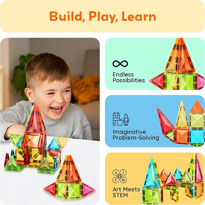 PicassoTiles Magnetic Tile 24pc Mini Diamond Magnetic Building Blocks Set Travel Size STEM Educational Construction Toy Portable Hands On Learning Creative Open Ended Play for Kids Ages 3 Plus PTM24