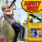 Hapfan Ninja Warrior Obstacle Course for Kids with Rickety Bridge, 50 FT Slackline Kit with Weather-Proof Obstacles, Outdoor Jungle Gym Climbing Toys for Backyard