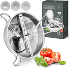 Ergonomic Food Mill Stainless Steel With 3 Grinding Discs - Rotary Food Mill for Tomato Sauce, Applesauce, Puree, Mashed Potatoes, Jams, Baby Food