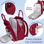 RUVALINO Diaper Bag Backpack, Multifunction Travel Pack Maternity Baby Changing Bags, Large Capacity, Waterproof, Purplish Red