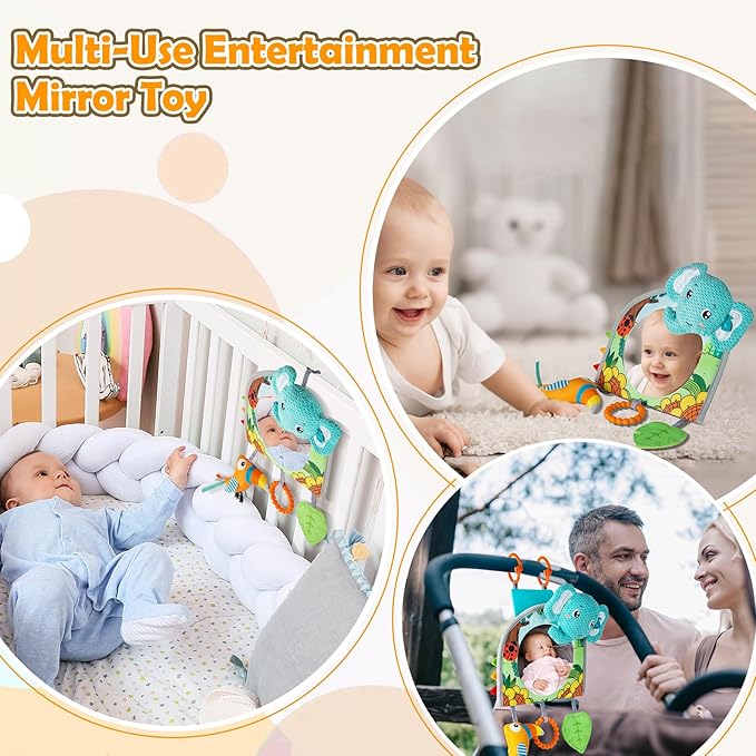 Car Seat Toy, Baby Car Mirror for Rear Facing, Travel Baby Activity Center with Hanging Engaging Toys for Infants Babies 0-6-12-18 Months Boy Girl