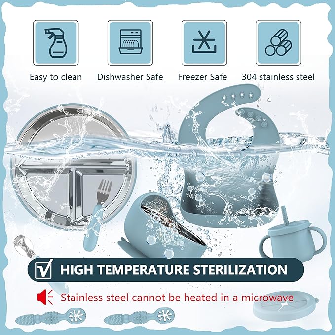 13 Pack Silicone Baby Feeding Set, BPA-Free Toddler Feeding Supplies, Include Suction Plates, Baby Bowls, Silicone Fork & Spoon, and More, First Stage Baby Dish Set - 6+ Months