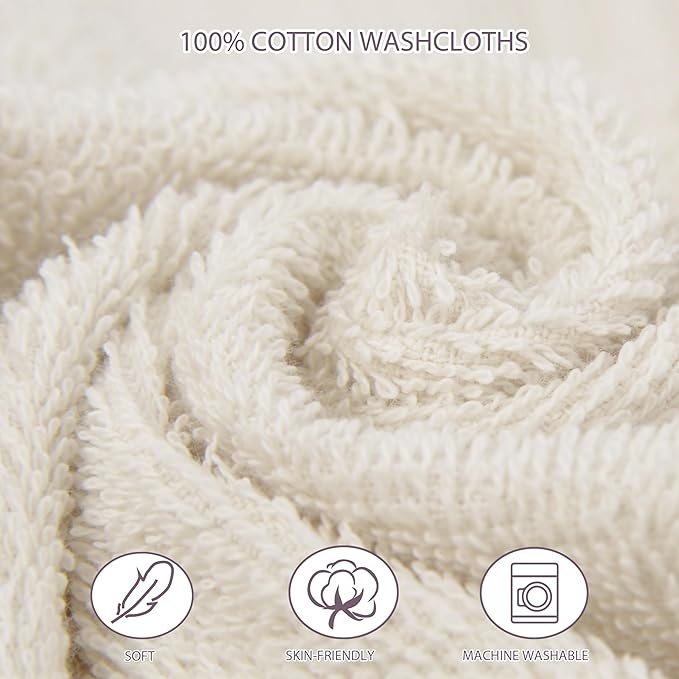 Baby Washcloths 6 Pack 100% Cotton Soft and Absorbent Terry 10" x 10" Wash Cloths Wipes for Face Hand Body Burp Rag with Sensitive Skin for Newborns Infants Toddlers