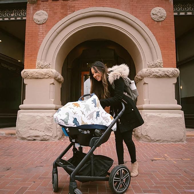 Little Unicorn Breathable Car Seat Canopy | Magnetic Closure Cover & Universal Fit | Protection & Privacy for Baby (Dino Friends)