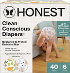 The Honest Company Clean Conscious Diapers for Delicate Skin | Up to 100% Leakproof | Hypoallergenic, Fragrance Free | Gender Neutral | Club Box, Size 6 (35+ lbs), 40 Count (Prints May Vary)