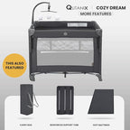 2-in-1 Pack and Play with Mattress,Baby Bassinet Bedside Sleeper, Bedside Bassinet & Baby Playpen, Easy Folding Portable Crib for Newborn to Toddlers (Dark Grey)