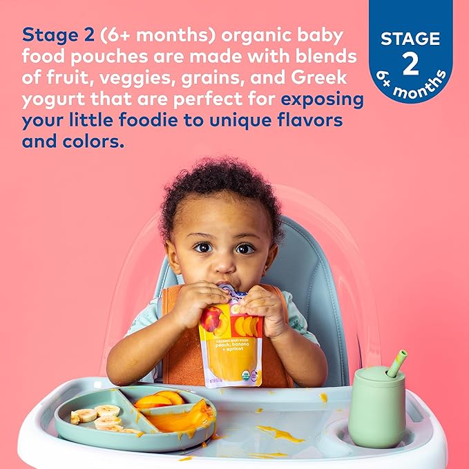 Plum Organics Variety Pack 6+Months - Pear + Mango & Banana + Pumpkin - Organic Fruit and Veggie Baby Food Pouches - 4 oz Pouch (Pack of 8)