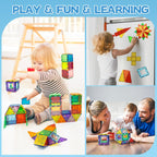 EchoPlan Magnetic Tiles,Deluxe 130 PCS Magnetic Blocks with 2 Cars,Magnet Tiles Building Blocks Set,STEM Preschool Sensory Educational Toys Gifts for Toddlers Kids Boys 3 4 5 6 7 8 9+ Year Old