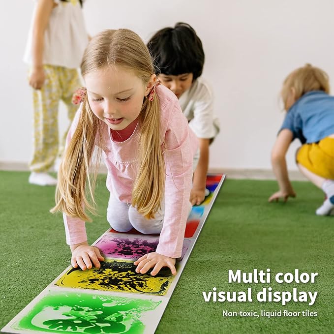 LONGKING 9 Pack 12" X 12" Sensory Tiles for Activity Play Centers for Children, Sensory Floor Tiles, Liquid Floor Tiles, Autism Sensory Poducts