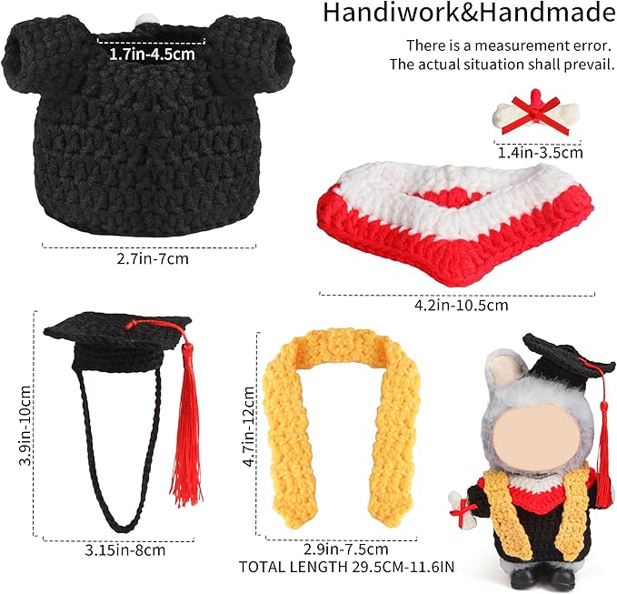 Handmade Clothes for 17cm Doll - Knitting Wool Dolls Graduation Gown Set - Premium Handcrafted Crochet Dolls Outfit with Complete Accessories (No Doll)